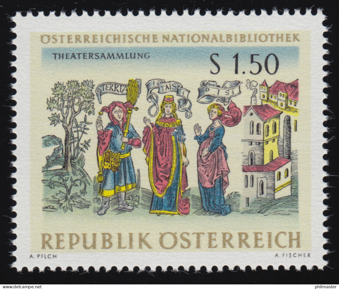 1218 Öst. Nationalbibl., Figuren Aus Kommödie "Eunuch", Theater, 1.50 S,  ** - Unused Stamps