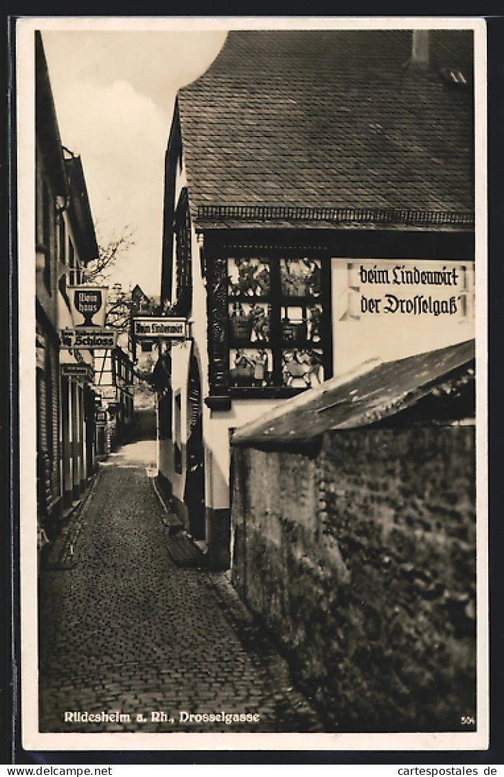 AK Rüdesheim A. Rhein, Drosselgasse Mit Gasthaus Lindenwirt  - Ruedesheim A. Rh.