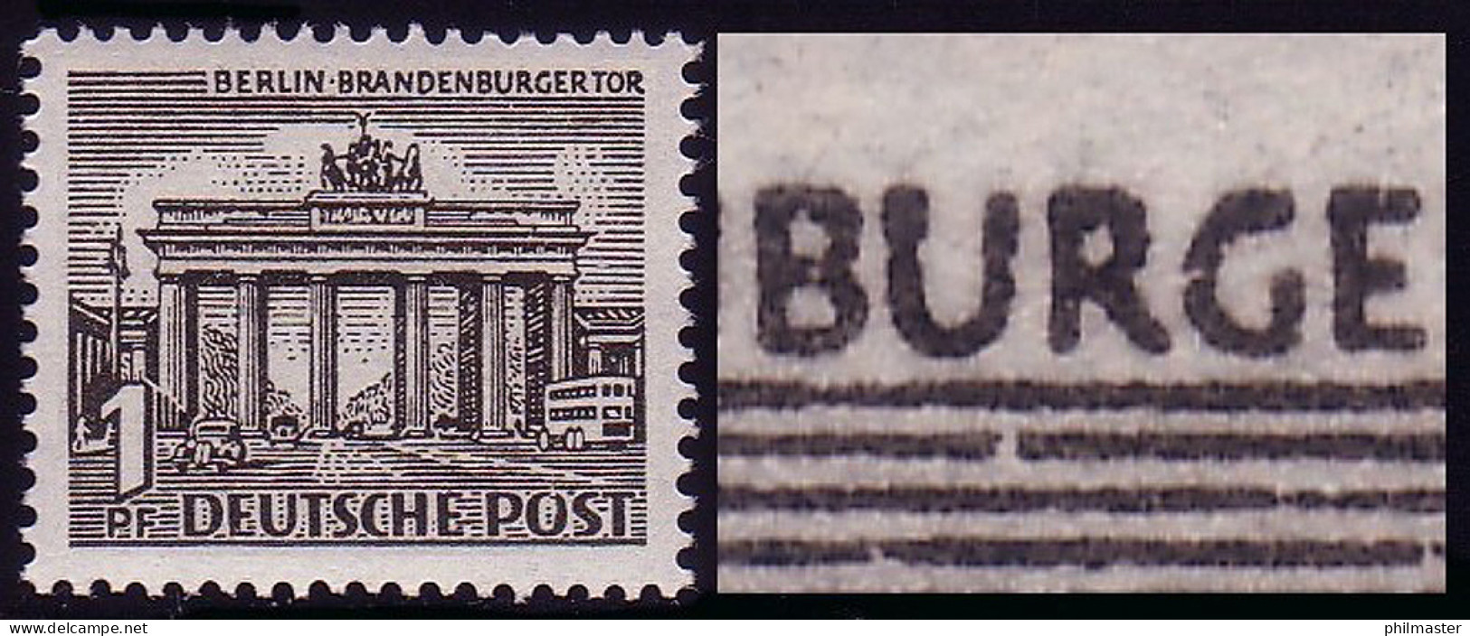 42XIII Berliner Bauten 1 Pf, PLF XIII [TM 5] ** - Linienbruch Unter Dem U - Errors & Oddities