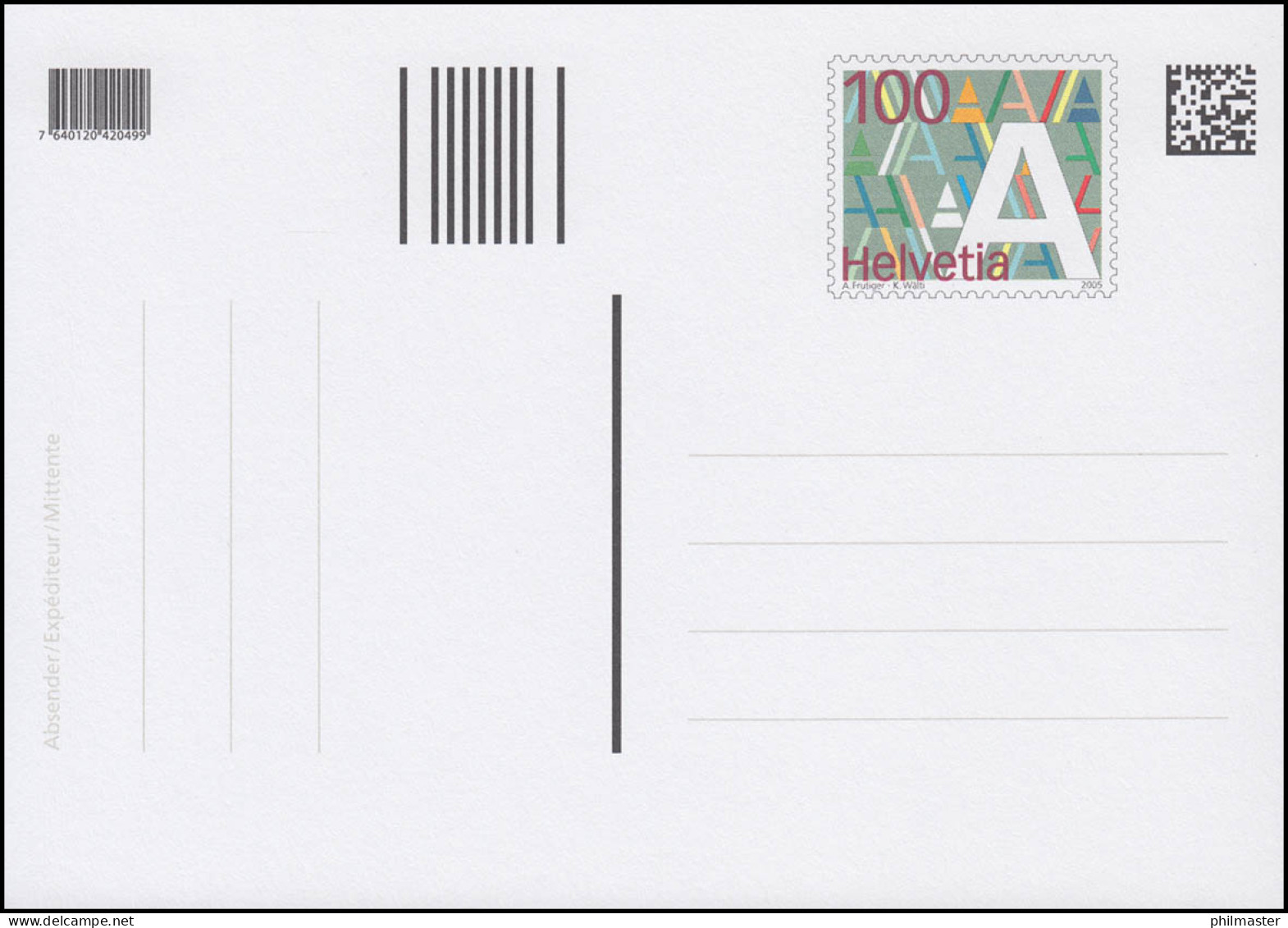 Schweiz Postkarte P 309 Dauerausgabe A-Post 2005, ** Postfrisch - Stamped Stationery