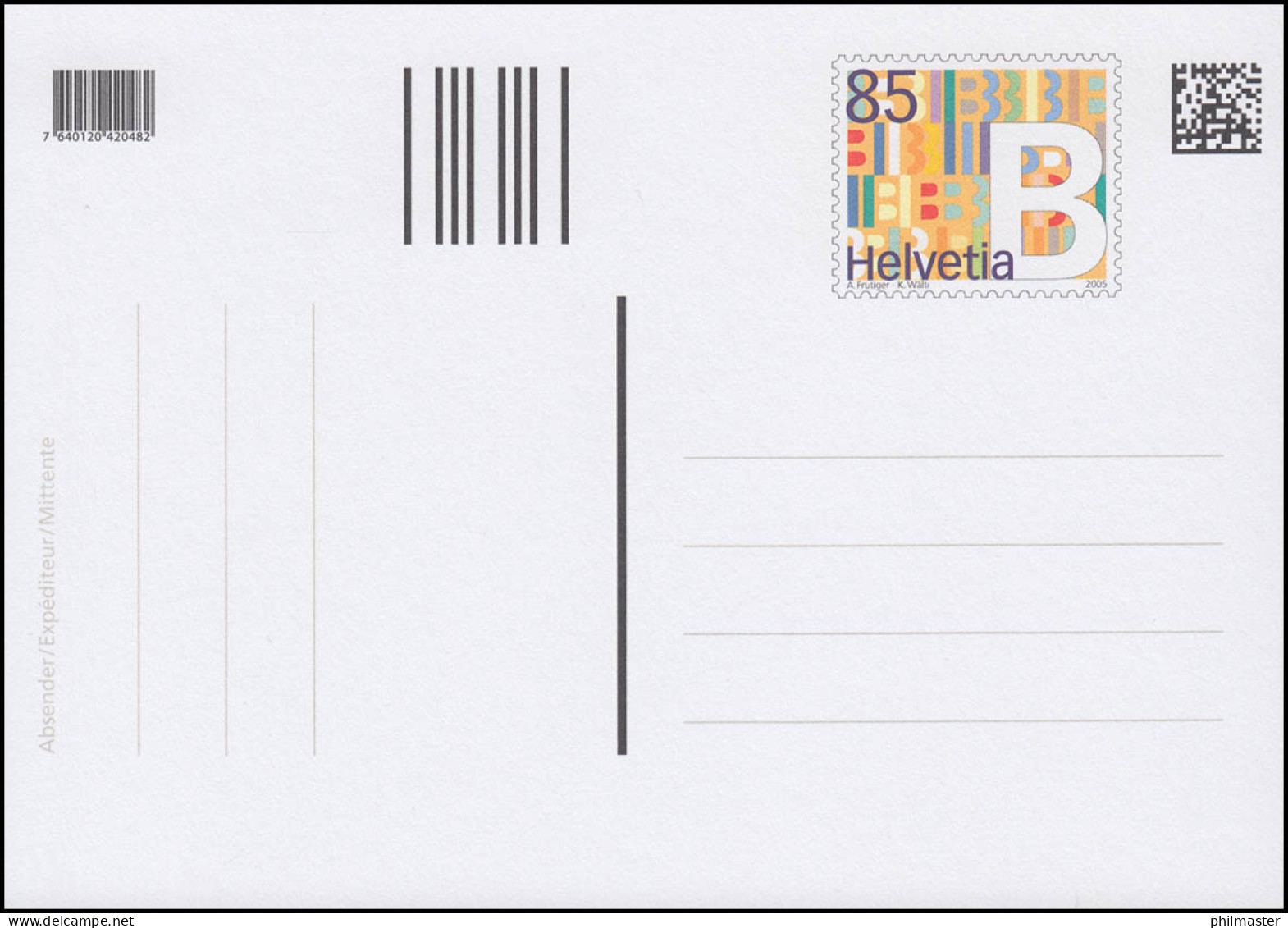 Schweiz Postkarte P 308 Dauerausgabe B-Post 2005, ESSt Bern 10.5.2005 - Postwaardestukken