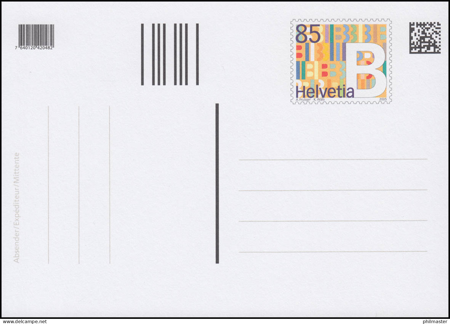 Schweiz Postkarte P 308 Dauerausgabe B-Post 2005, ** Postfrisch - Stamped Stationery