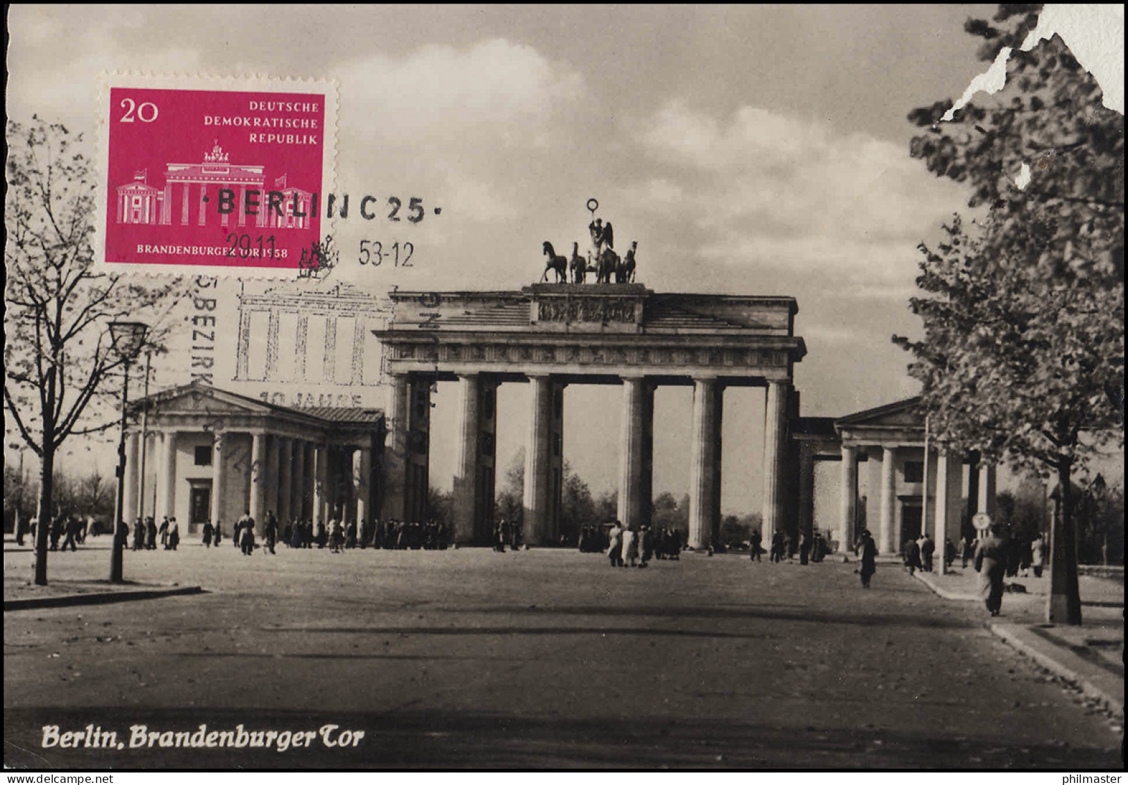 655 Brandenburger Tor 20 Pf Auf Maximumkarte Passender ESSt BERLIN 29.11.1958 - Cartas Máxima