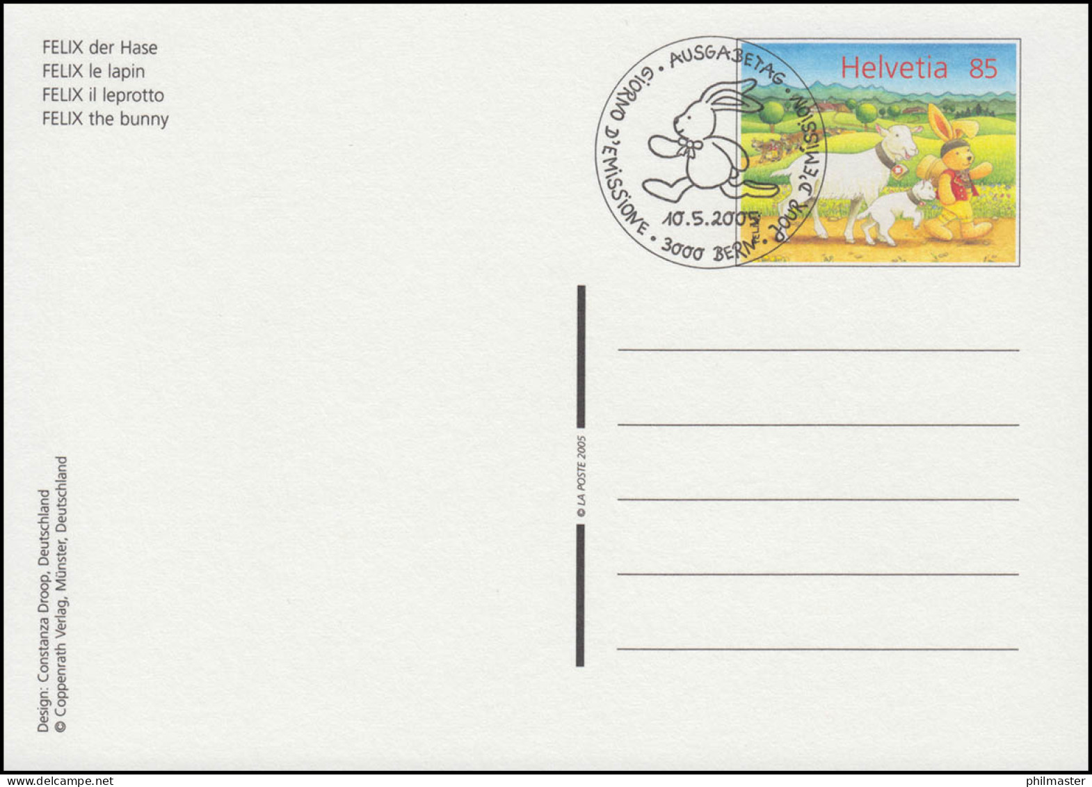 Schweiz Postkarte P 312 Felix Der Hase 2005 Fahrt Mit Sessellift, ESSt Bern - Stamped Stationery