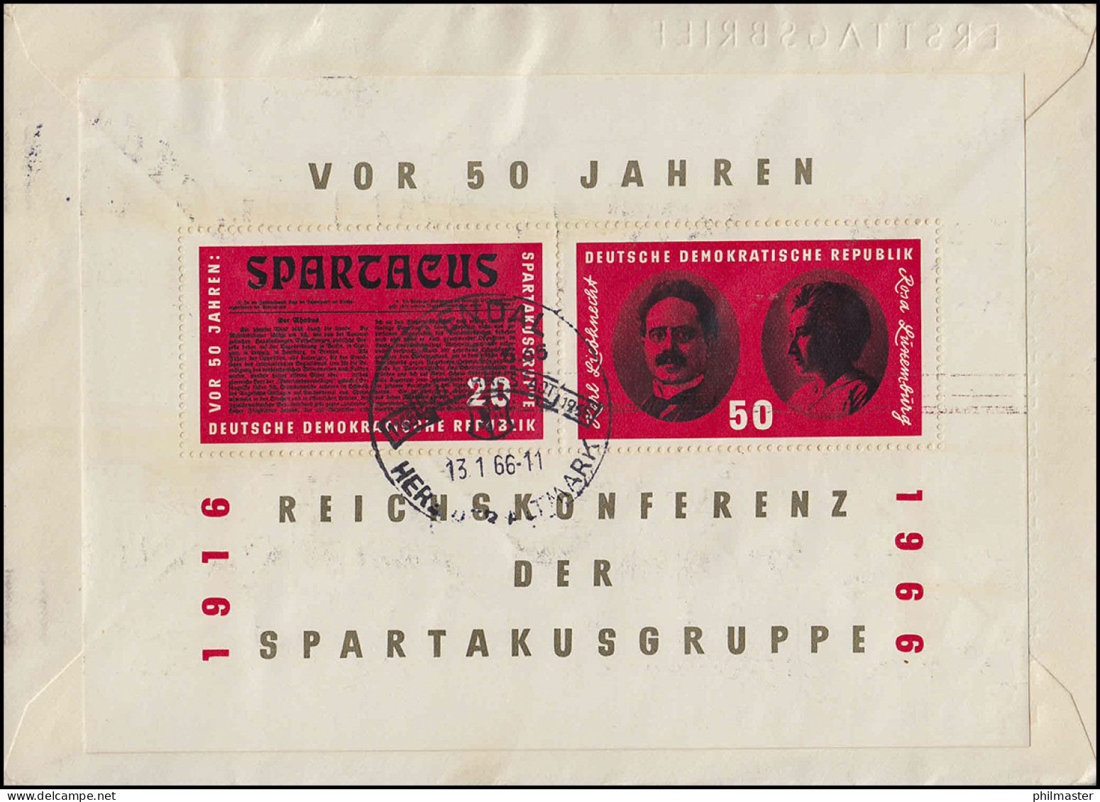 Block 25 Spartakusbund Rs. Auf Brief SSt STENDAL Herz Der Altmark 13.1.1966 - Other & Unclassified
