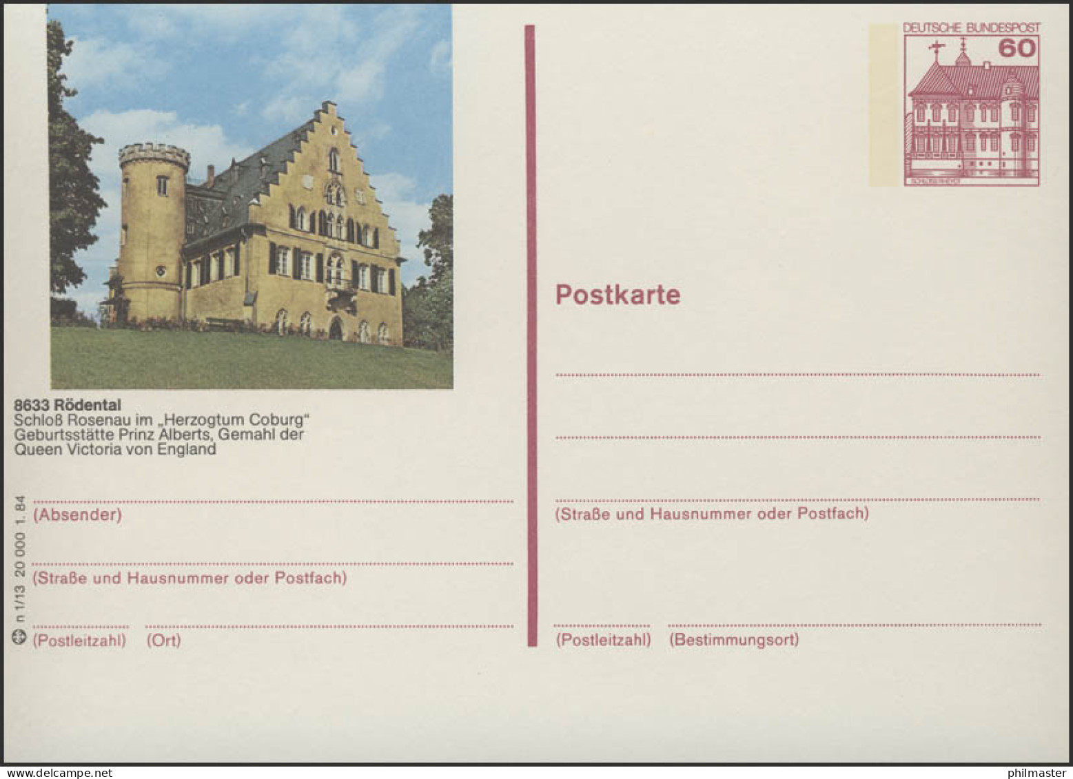 P138-n1/013 8633 Rödental - Schloß Rosenau ** - Postales Ilustrados - Nuevos