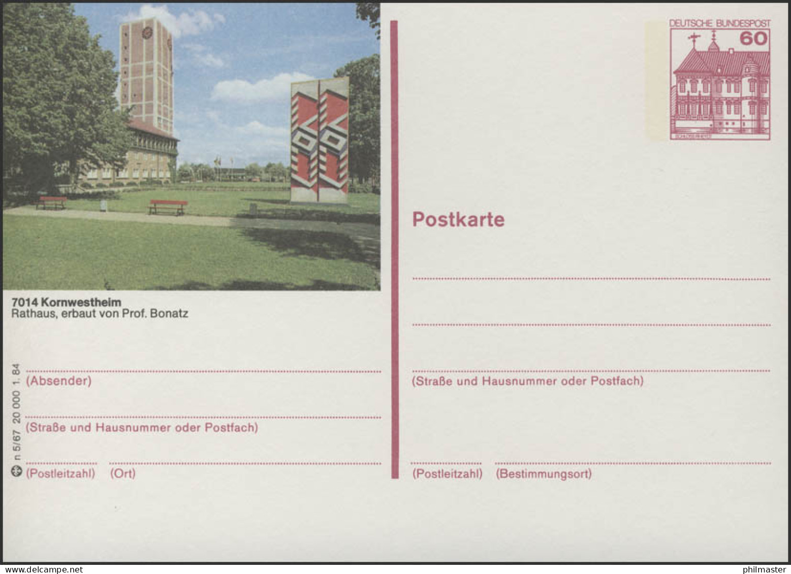 P138-n5/067 7014 Kornwestheim - Rathaus ** - Cartoline Illustrate - Nuovi