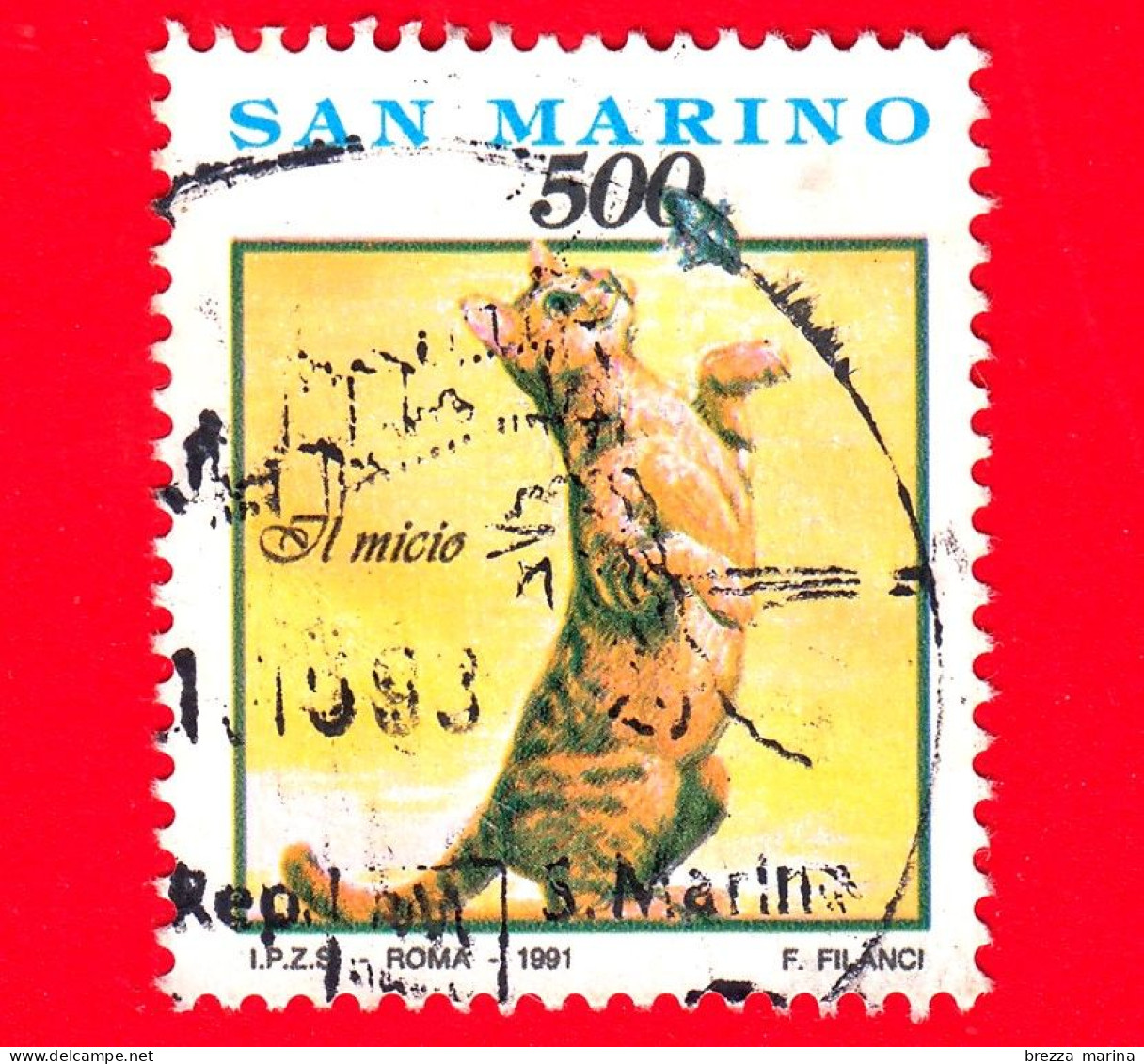 SAN MARINO - Usato - 1991 - Cose Gesti Ed Affetti Di Ogni Giorno - 1ª Emissione - Il Micio - Gatto - 500 - Usados