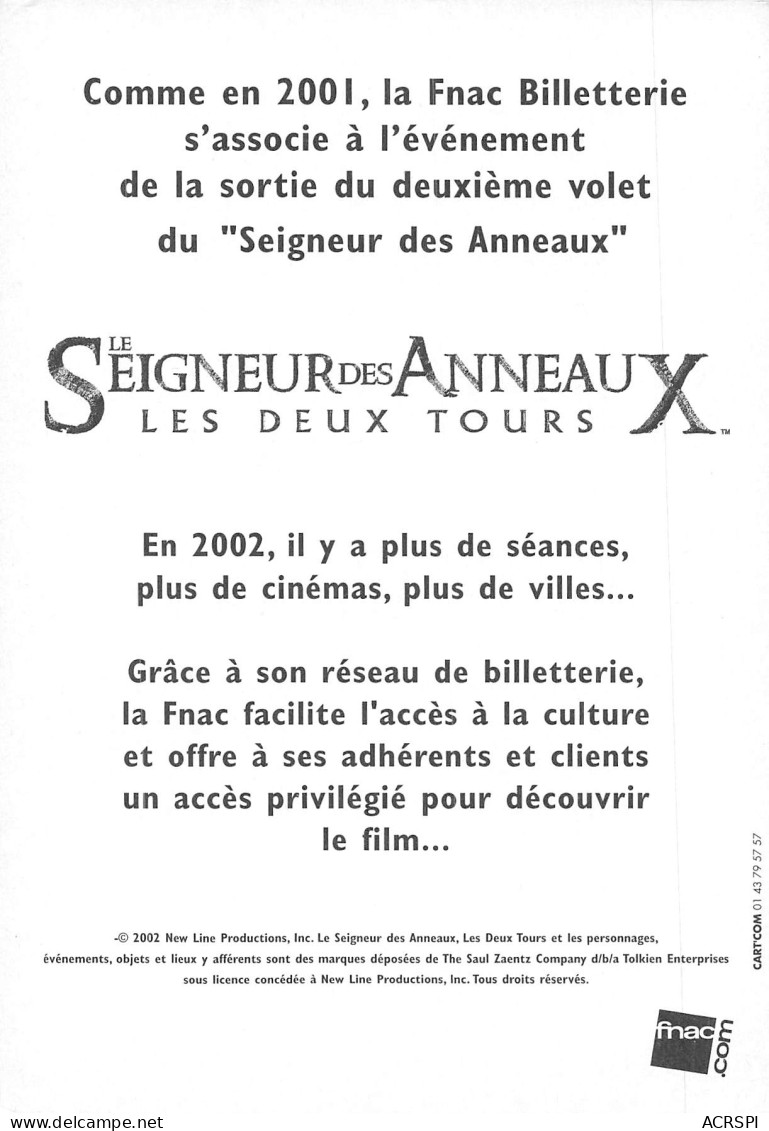 FNAC TOKIEN Le Seigneur Des Anneaux Les 2 Tours PUB Publicité  Spectacle   N° 12 \MK3034 - Werbepostkarten