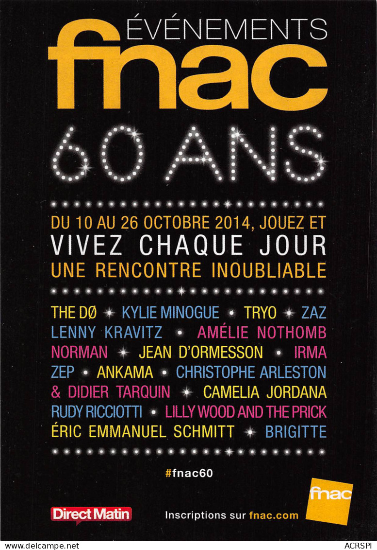 FNAC 60 Ans En 2014 évènements Titiou Lecoq PUB Publicité  Spectacle   N° 19 \MK3034 - Werbepostkarten