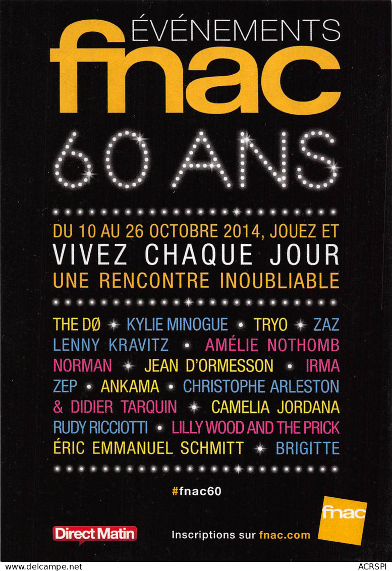 FNAC 60 Ans En 2014 évènements Titiou Lecoq PUB Publicité  Spectacle   N° 19 \MK3034 - Publicidad