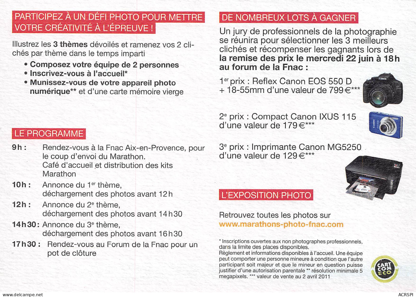 FNAC Aix En Provence Marathon Photo Canon 2012  PUB Publicité  Spectacle   N° 22 \MK3034 - Publicité