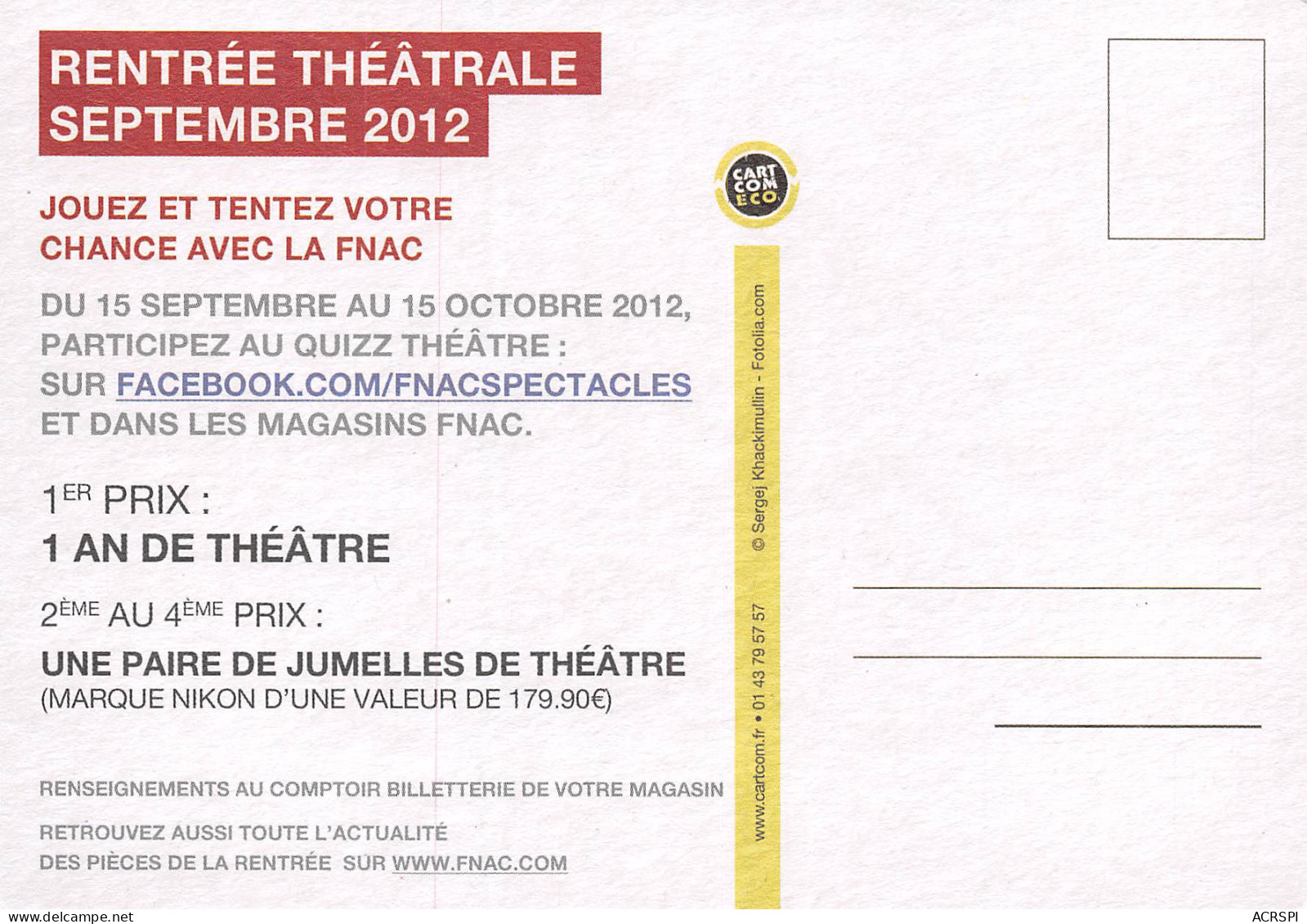 FNAC Rentrée Théatrale 2012  PUB Publicité  Spectacle   N° 24 \MK3034 - Publicité