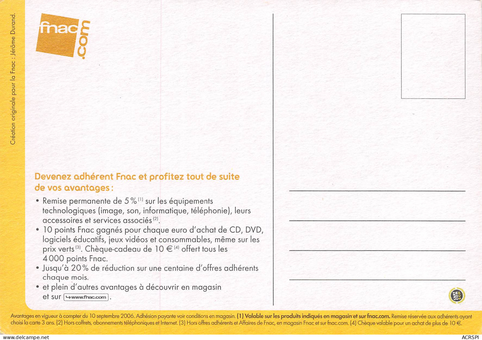 FNAC Adhérent 2012  PUB Publicité  Spectacle   N° 25 \MK3034 - Werbepostkarten