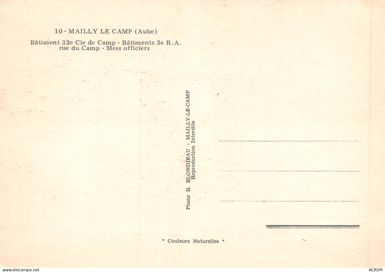 10 MAILLY LE CAMP Batiment Du 32e CIe De Camp Batiment 3e R.A Rue Du Camp Mess Des Officiers   N° 45 \MK3035 - Mailly-le-Camp