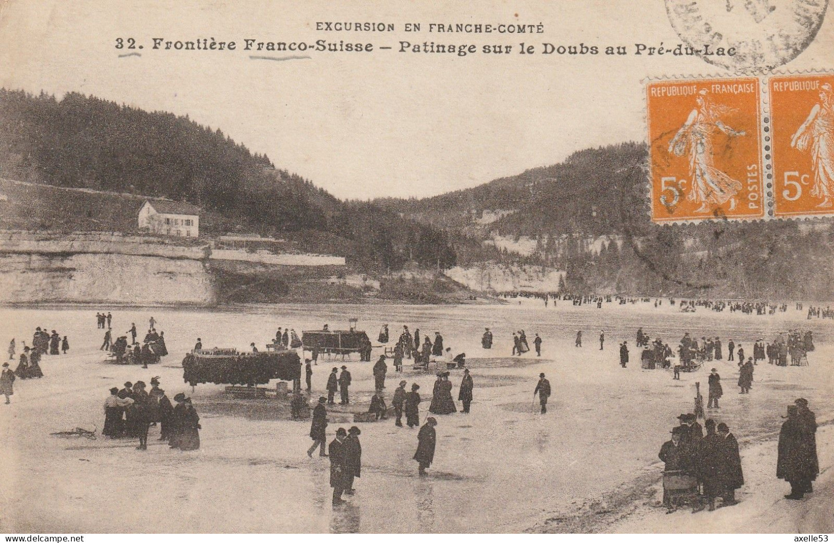 Excursion En Franche-Comté 25 (10327) Frontière Franco-Suisse - Patinage Sur Le Doubs Au Pré-du-Lac - Autres & Non Classés