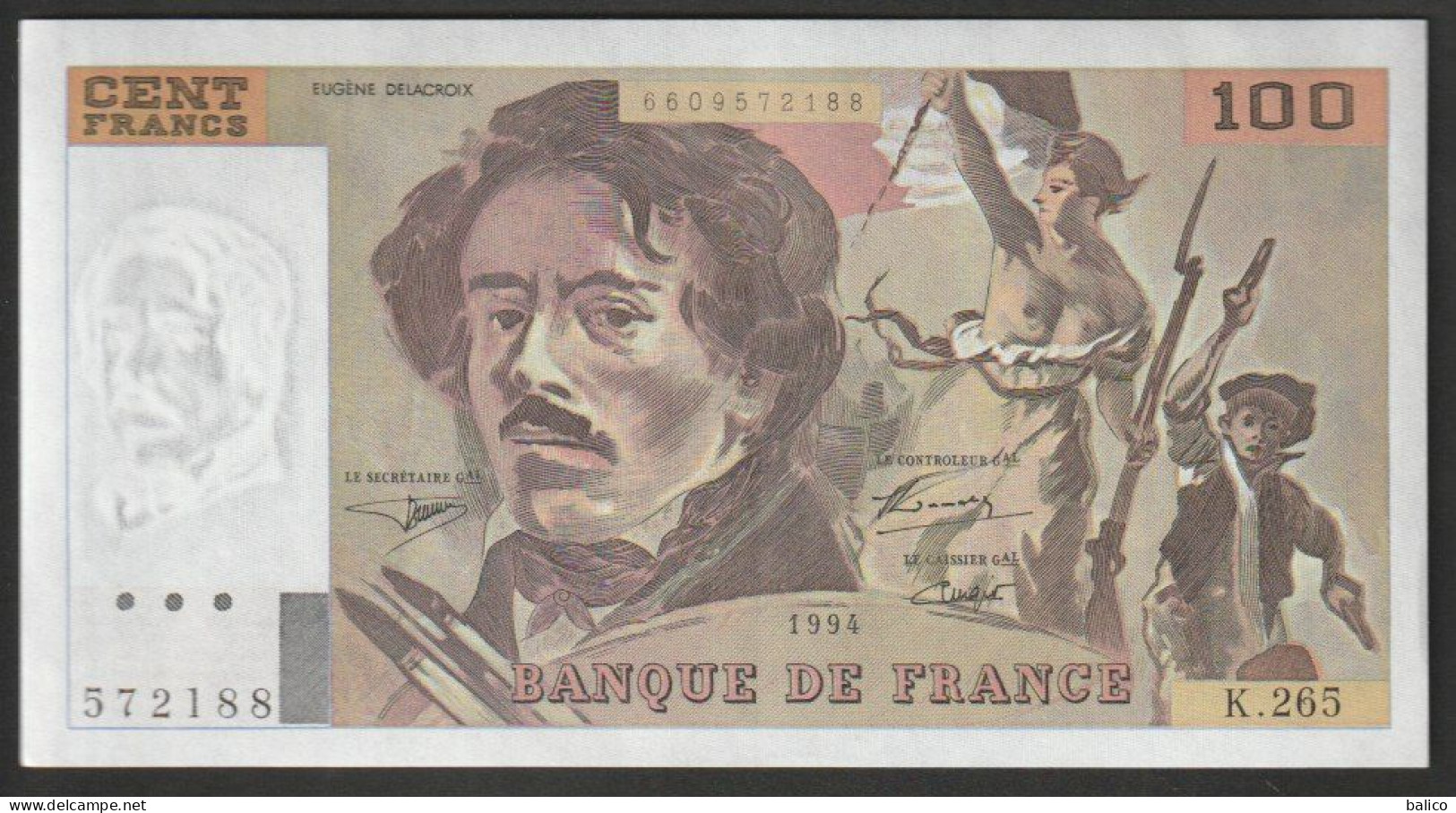 100 Francs - Delacroix 1994 - K.265 - 572188  - NEUF, Pas De TROU Et Pas De Plis - TTB - 100 F 1978-1995 ''Delacroix''