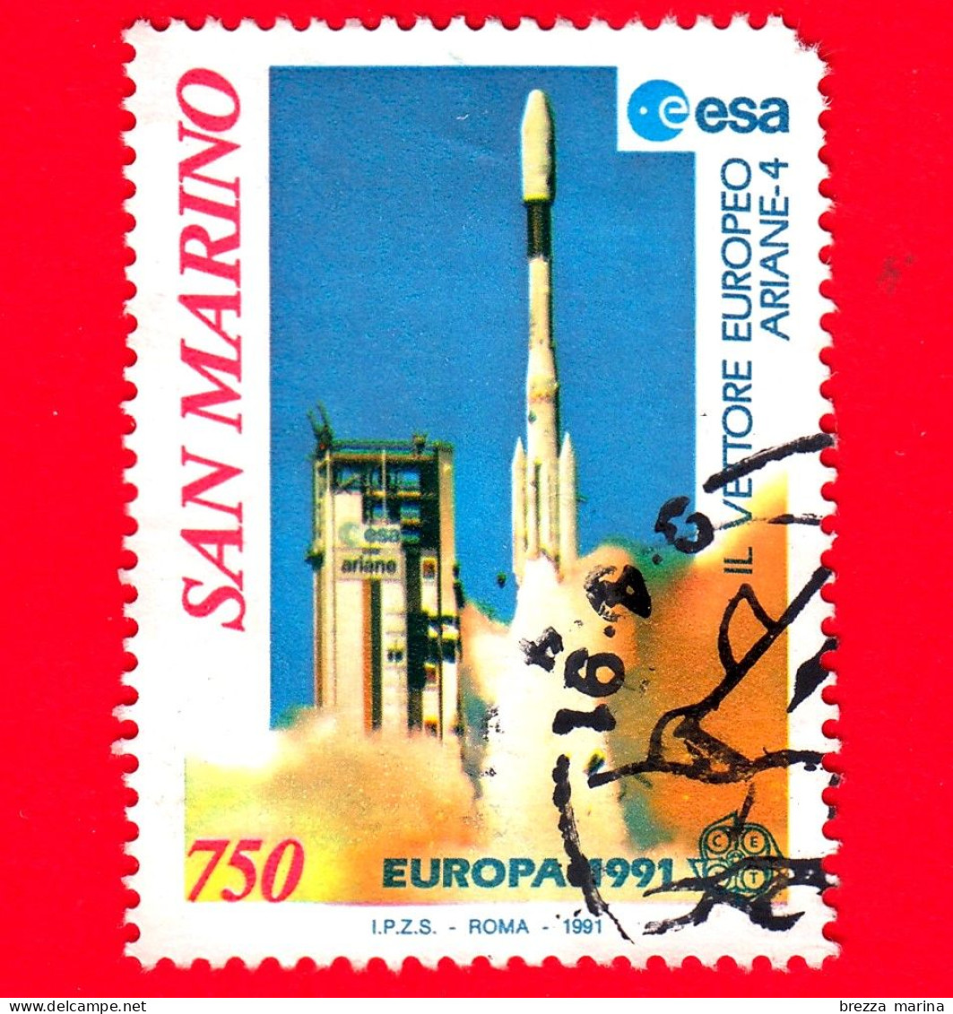 SAN MARINO - Usato - 1991 - Europa Aerospaziale - Vettore Ariane-4  - 750 - Gebraucht