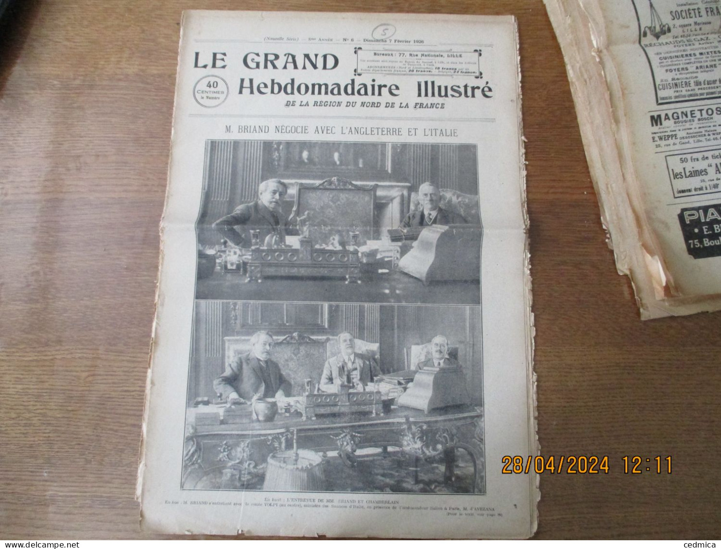 LE GRAND HEBDOMADAIRE ILLUSTRE DU NORD 7 FEVRIER 1926 M.,BRIAND NEGOCIE AVEC L'ANGLETERRE ET L'ITALIE,SPORTS,OBS - Picardie - Nord-Pas-de-Calais