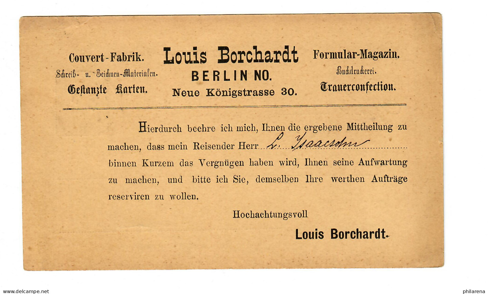 Postkarte Berlin, 1876 Nach Kassel, Gestanzte Karten, Besuchtsanzeige - Lettres & Documents
