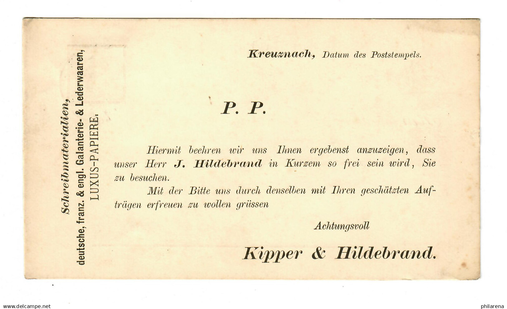 Postkarte Kreuznach Nach Kassel, Galanterie- Und Lederwaren - Lettres & Documents