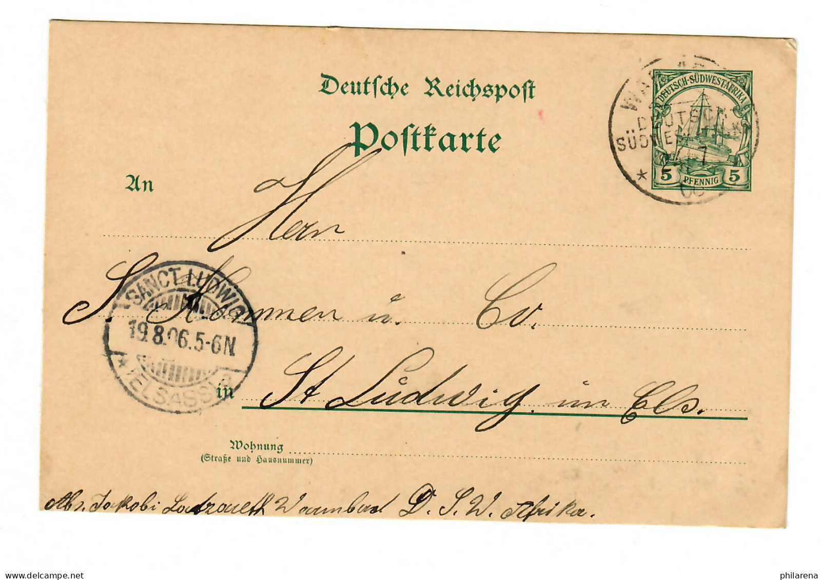 DSWA: Warmbad 1906 Nach Sanct Ludwig Im Elsass - Deutsch-Südwestafrika
