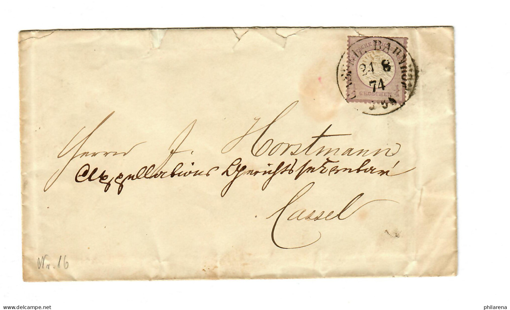 Brief Kassel Bahnhof 1874, MiNr. 16 EF, Oben Schere - Briefe U. Dokumente