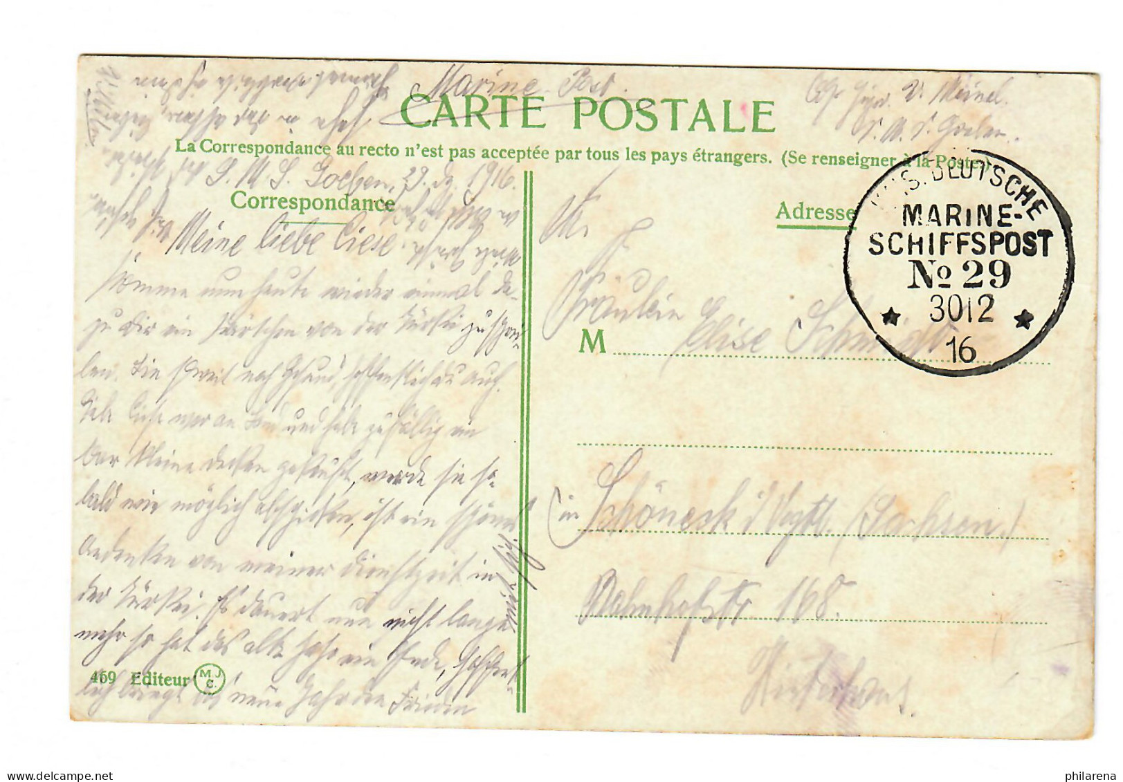 AK Constantinople: Marine Schiffspost 1916, No 29, Goeben - Briefe U. Dokumente