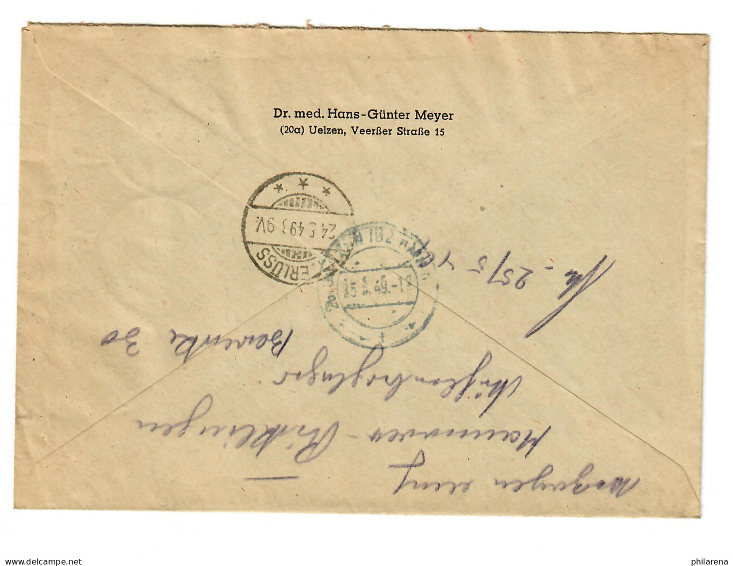 Uelzen, Einschreiben Weiterleitung Und Zurück, 1949, Viererblock - Cartas & Documentos