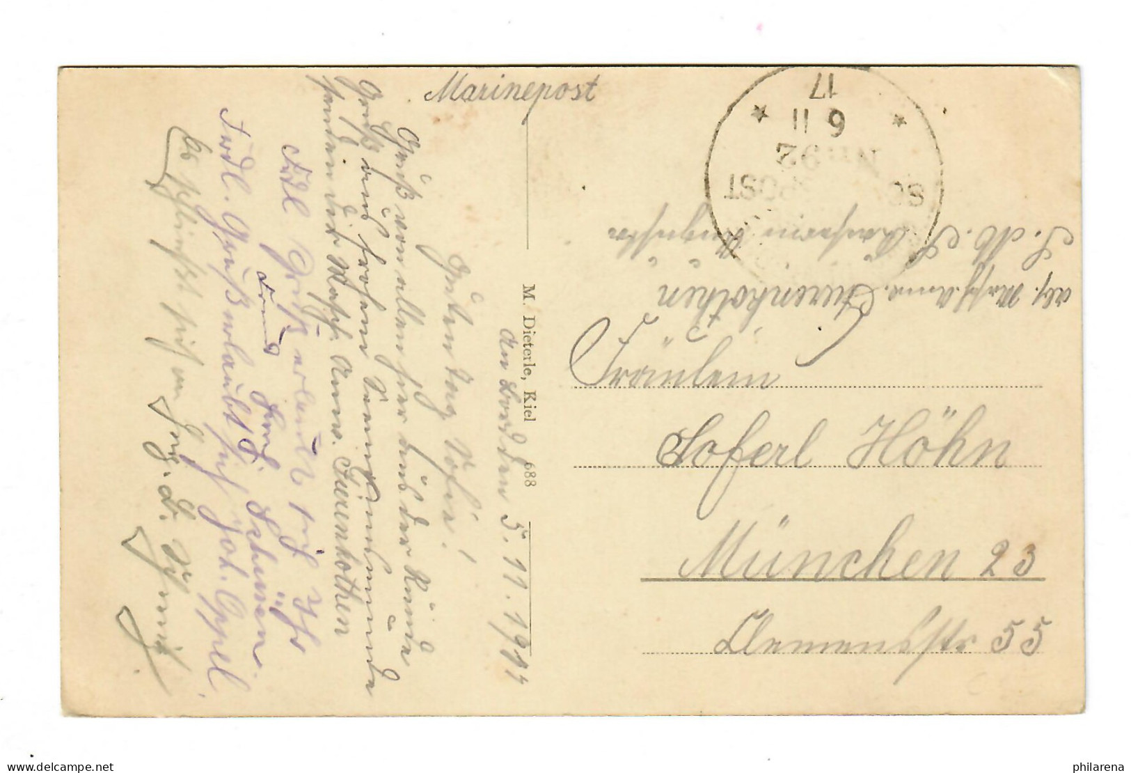 AK: S.M.S Kaiser Friedrich III, Marine Schiffspost Nr. 92, 1917 - Briefe U. Dokumente