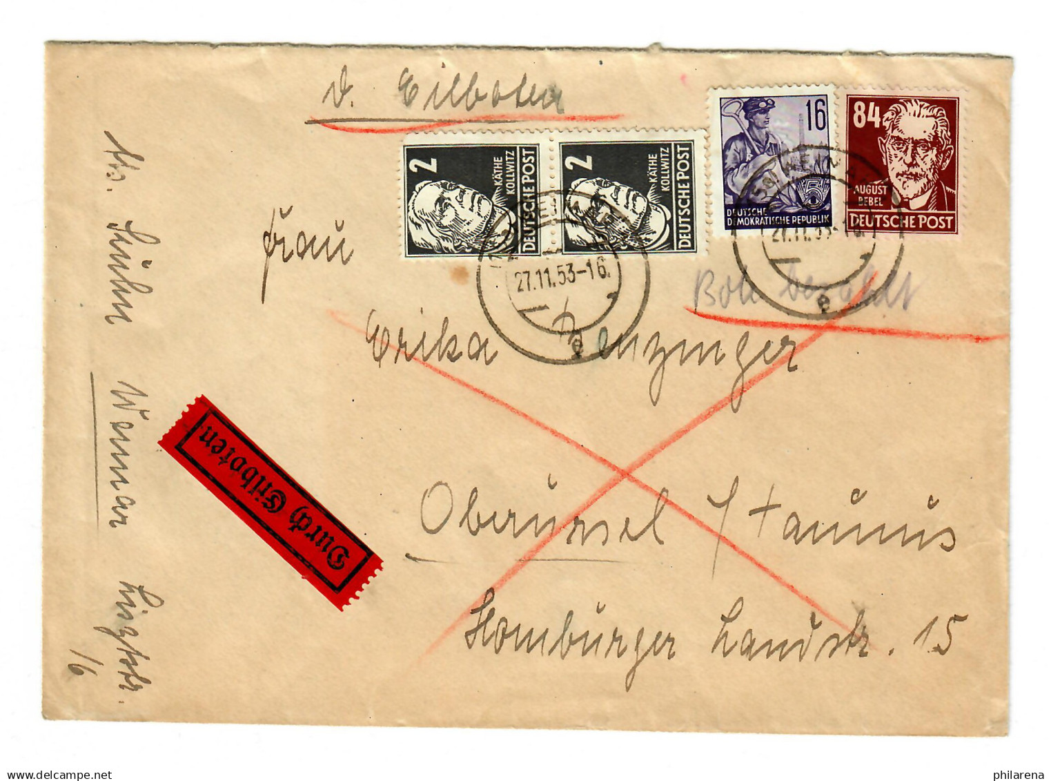 Eilboten Weimar 1953 Nach Oberursel, Rückseitige Typ-Bestimmung - Covers & Documents