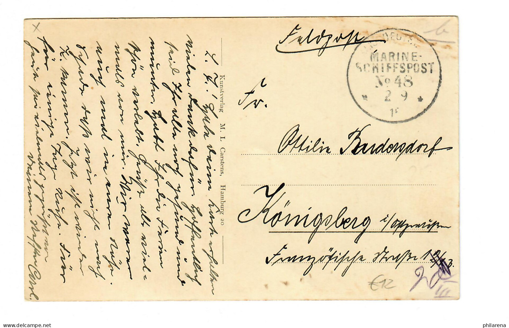 AK Alter Fischer, Marine Schiffspost No. 48 Nach Königsberg Als Feldpost, 1915 - Brieven En Documenten