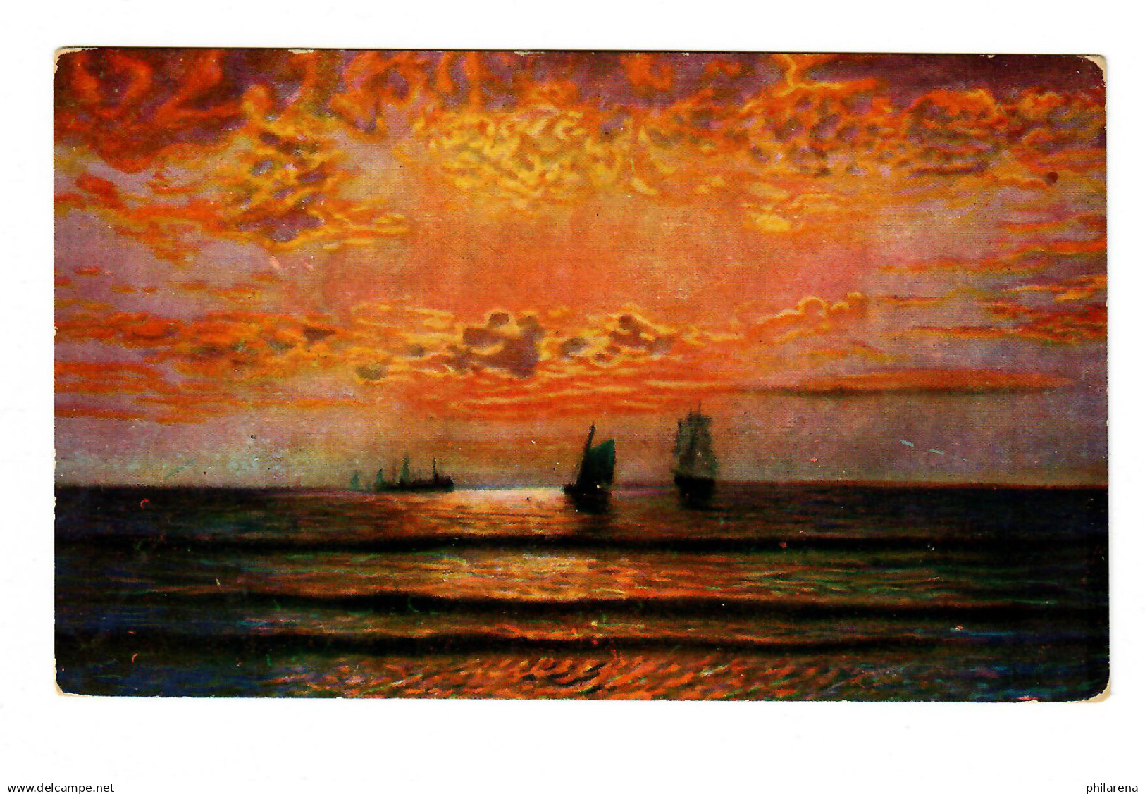 Ak Abendrot Am Meer, Marine Schiffspost No. 39 Als Feldpost Nach Berlin, 1915 - Briefe U. Dokumente