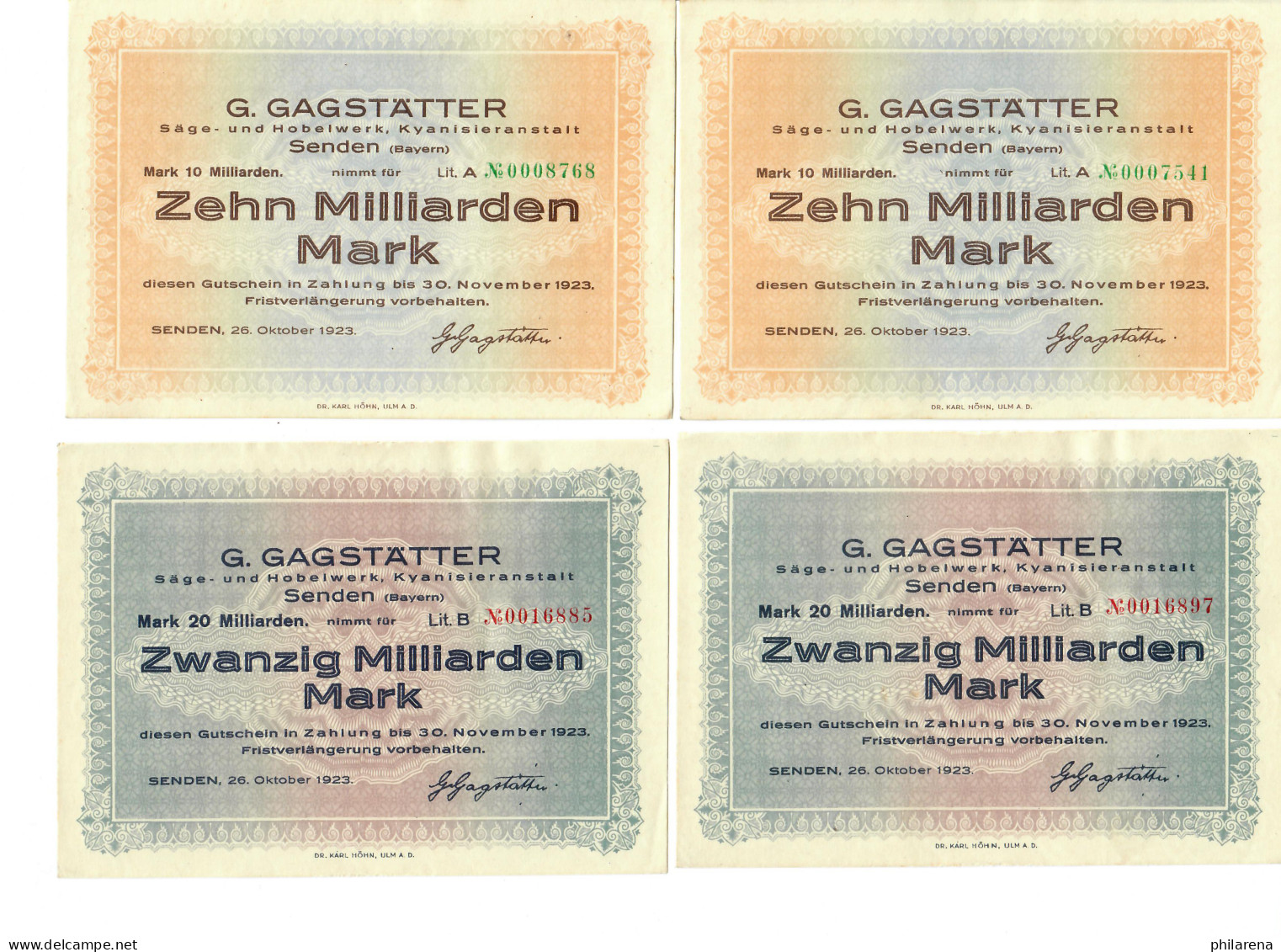 Je 2x 10 + 20 Milliarden Schein Von Senden, Säge- Hobelwerk, 30.11.23 - Other - Europe