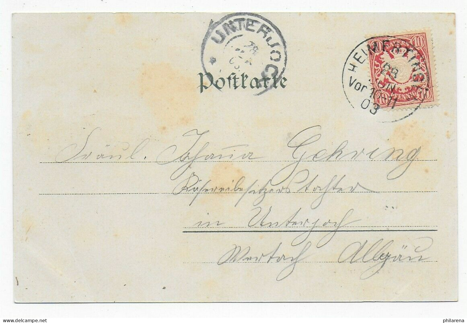 Ansichtskarte Gruss Aus Heimertingen, 1903 Nach Unterjoch - Cartas & Documentos