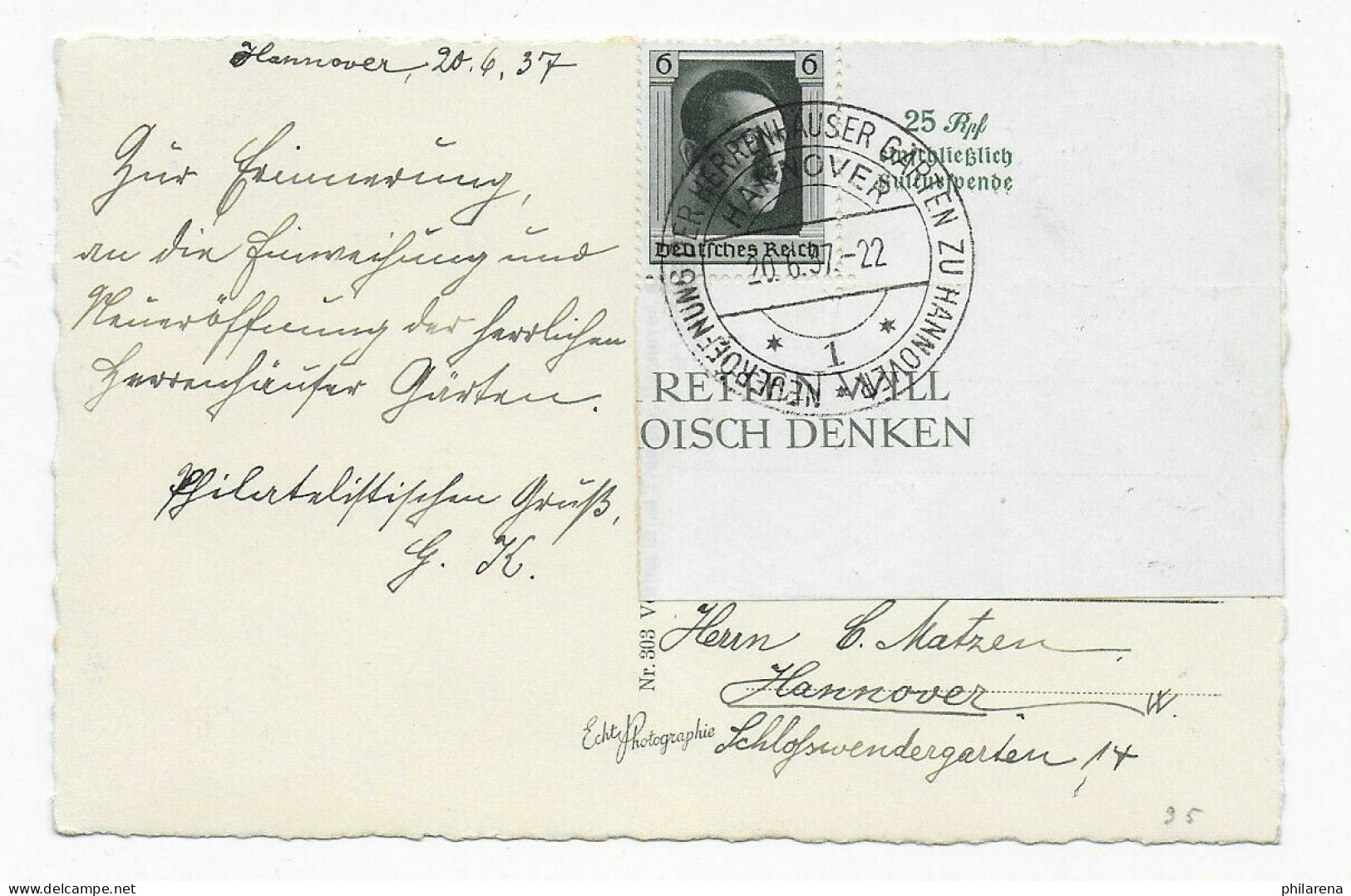 AK Hannover-Herrenhausen, 1937, Denkmal Der Kurfürsting Sofie, Sonderstempel - Covers & Documents