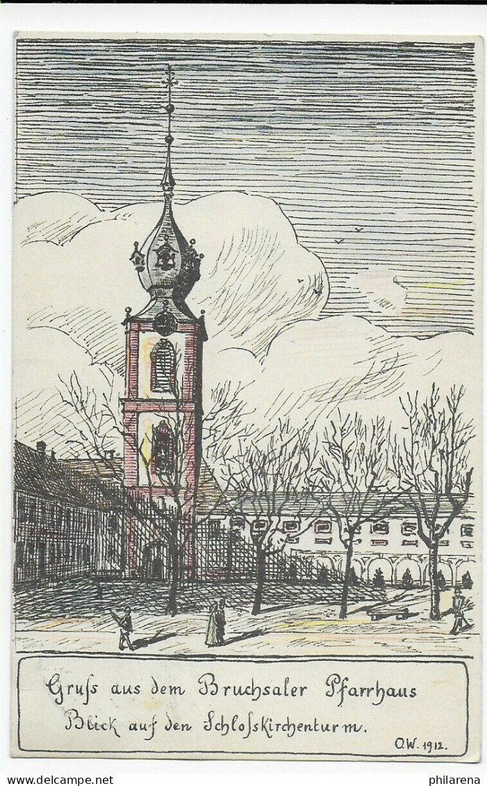 Ansichtskarte Bruchsaler Pfarrhaus 1912, Heidelberg - Storia Postale
