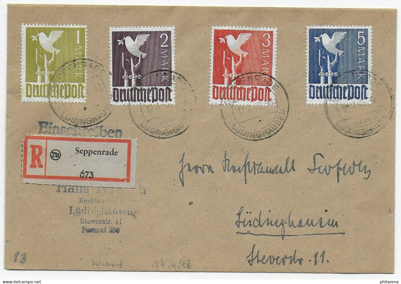 Einschreiben Seppenrade Nach Lüdinghausen, 1948 - Brieven En Documenten