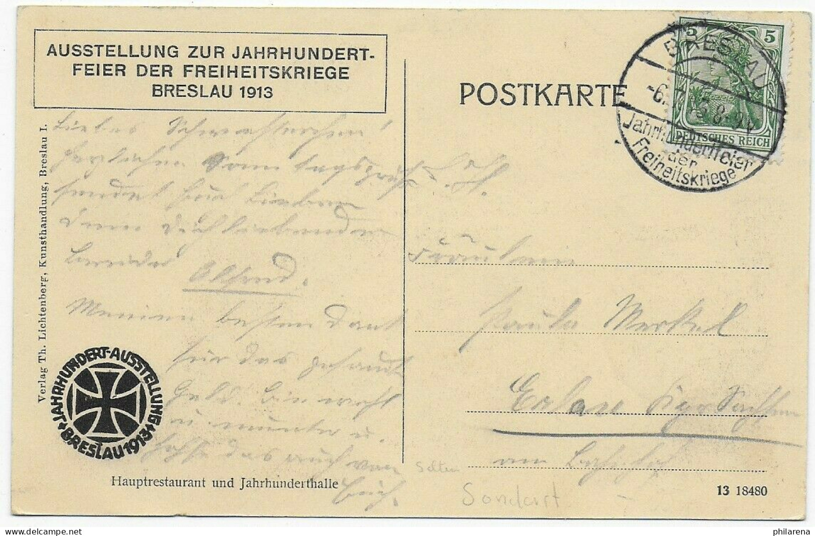 Ansichtskarte Breslau 1913, Feiert Der Freiheitskriege  - Storia Postale
