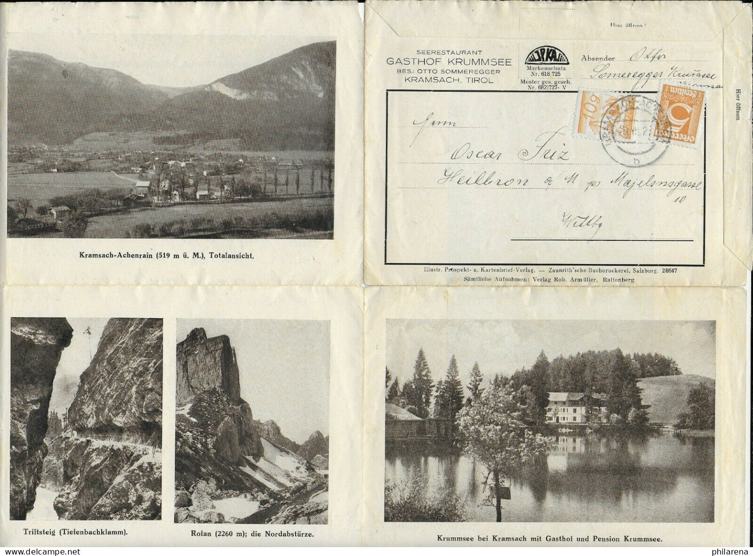 Kramsach Tirol 1923 Mit Integrierten Bildern Krummsee Nach Heilbronn - Briefe U. Dokumente