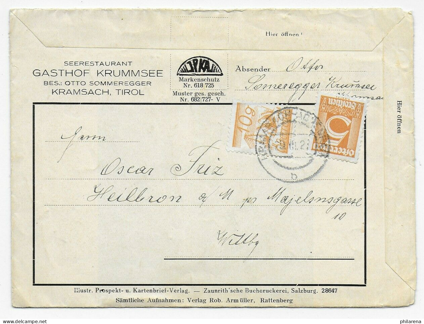 Kramsach Tirol 1923 Mit Integrierten Bildern Krummsee Nach Heilbronn - Lettres & Documents