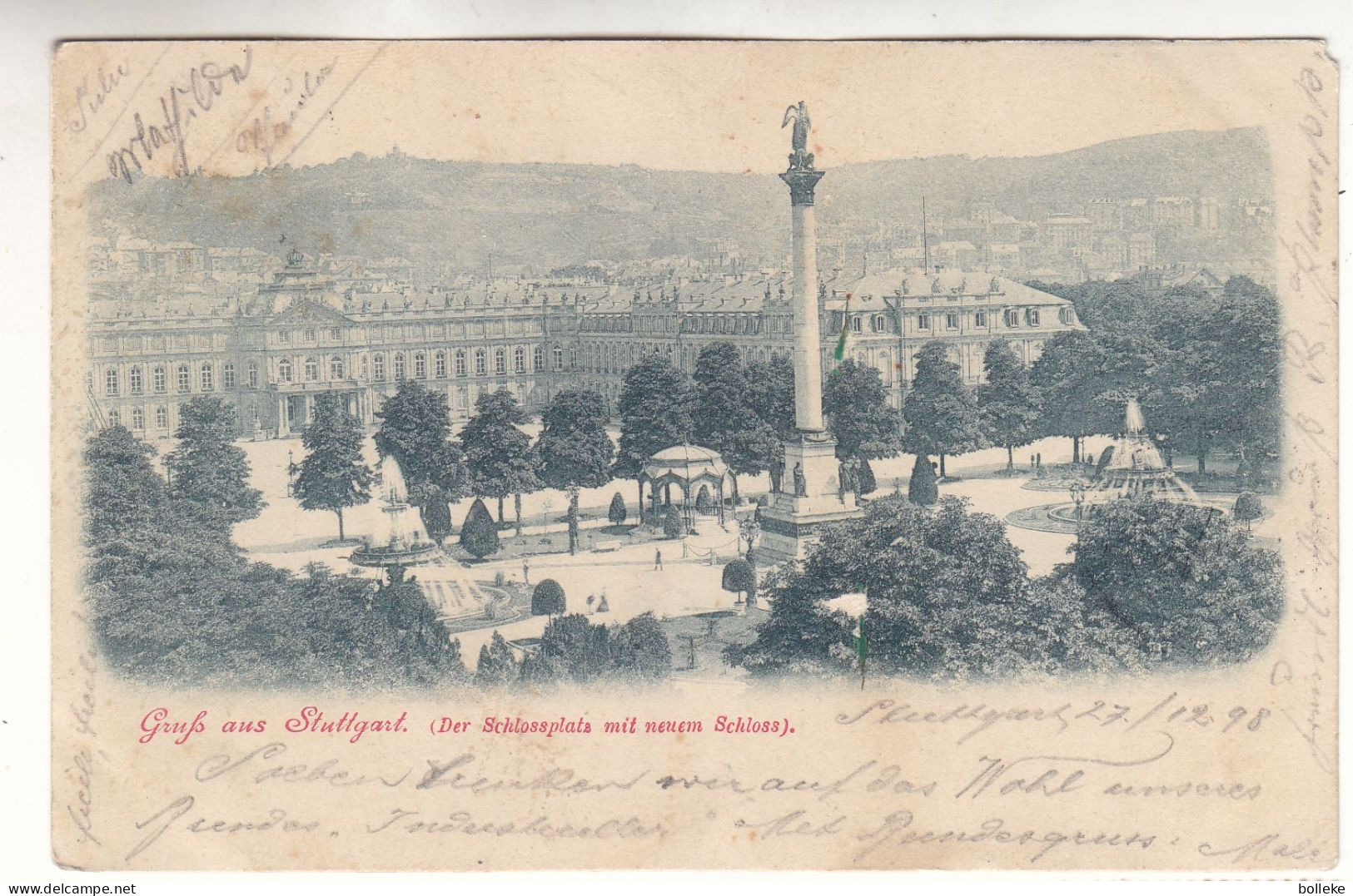 Allemagne - Empire - Carte Postale De 1898 - Oblit Stuttgart - Exp Vers Leipzig - Vue Schlossplatz - - Briefe U. Dokumente