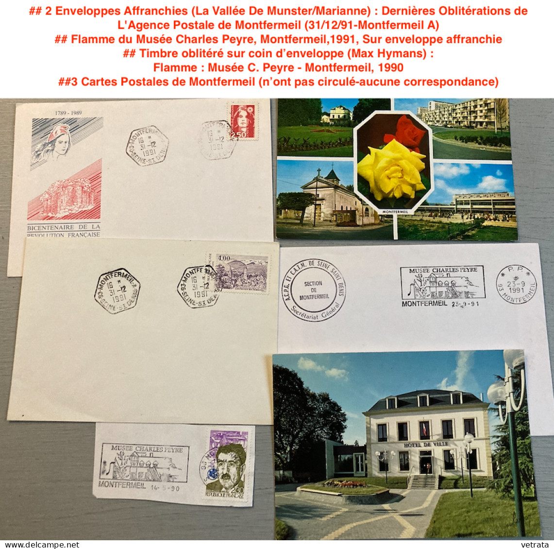 MONTFERMEIL : 3 Enveloppes Affranchies & 1 Timbre (MuséeC. Peyre/Agence Postale) / 3 Cartes Postales (n’ont Pas Circulé- - Sonstige & Ohne Zuordnung