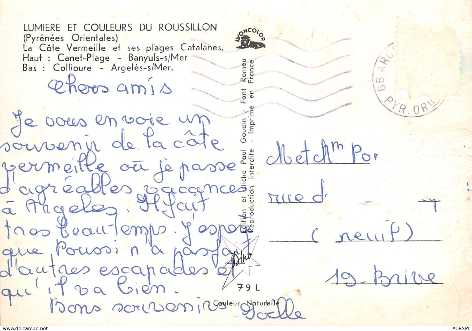 Cote Vermeille Canet Argeles Collioure 37  (scan Recto Verso)MD2502UND - Canet Plage