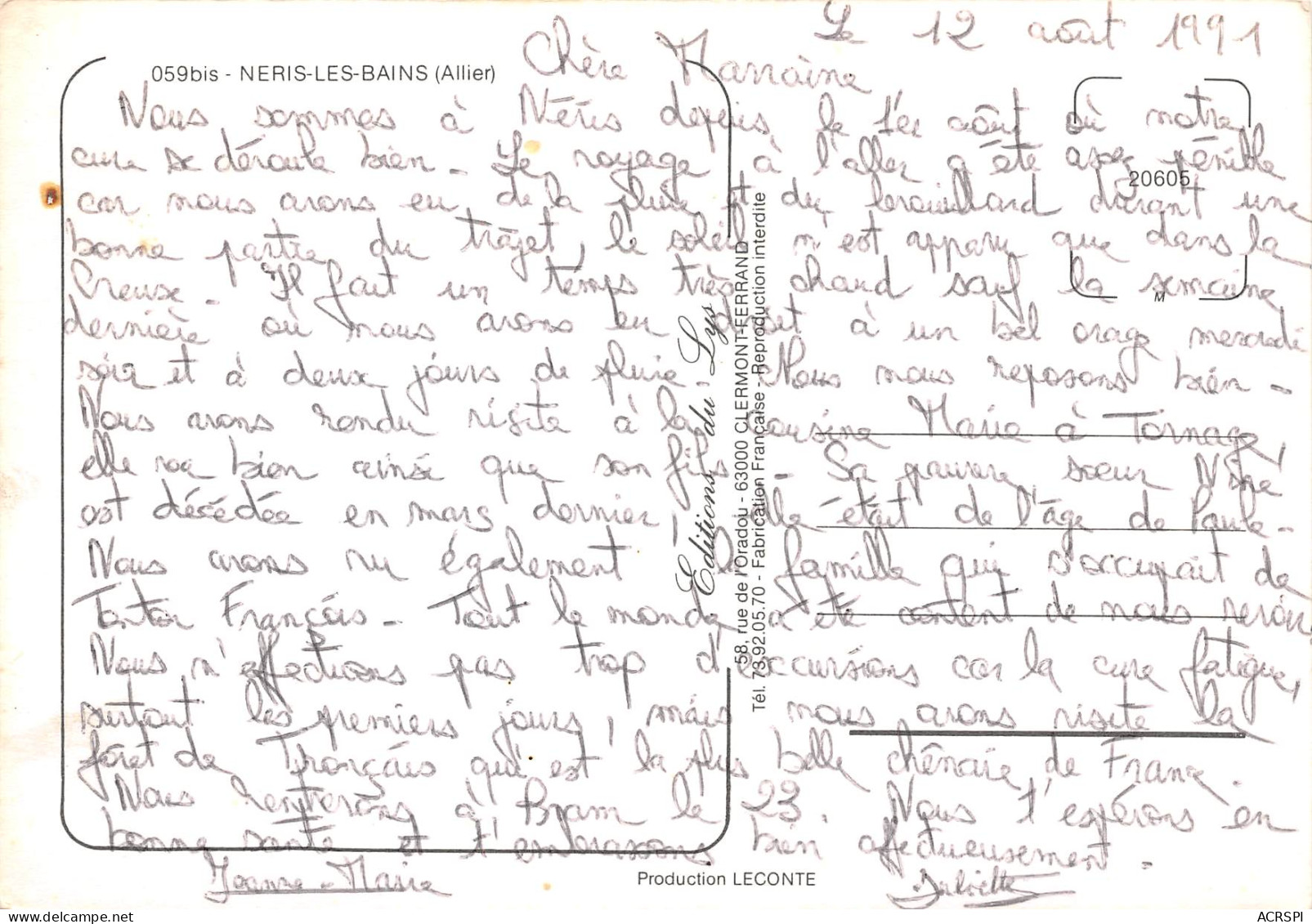 NERIS LES BAINS  Allier  39  (scan Recto Verso)MD2502UND - Neris Les Bains