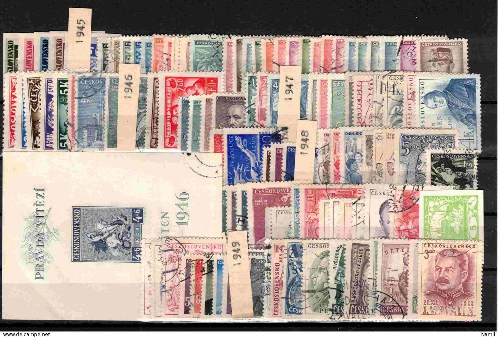 Tchécoslovaquie 1945-1949, Lot Avec Timbres Obliteré /qq Timbres Neufs) - Collections (sans Albums)