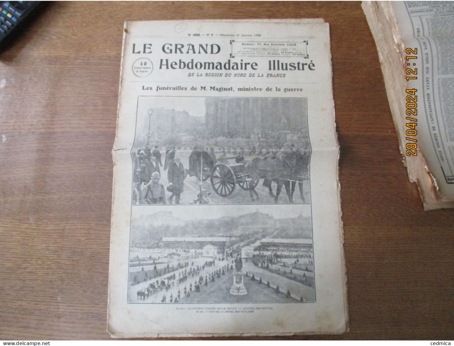 LE GRAND HEBDOMADAIRE ILLUSTRE DU NORD 17 JANVIER 1932 LES FUNERAILLES DE M.MAGINOT,LES SPORTS,FUNERAILLES DU GENERAL PA - Picardie - Nord-Pas-de-Calais