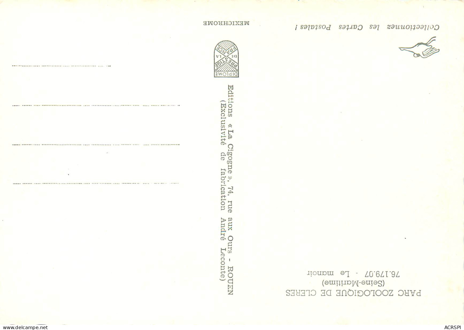 PARC ZOOLOGIQUE DE CLERES Le Manoir 29(scan Recto-verso) MD2519 - Clères