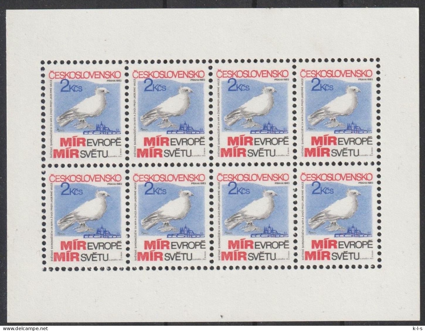 CSSR: 1983, Kleinbogen: Mi. Nr. 2720, 2 Kč H, Internationales Friedenstreffen, Prag. **/MNH - Blokken & Velletjes