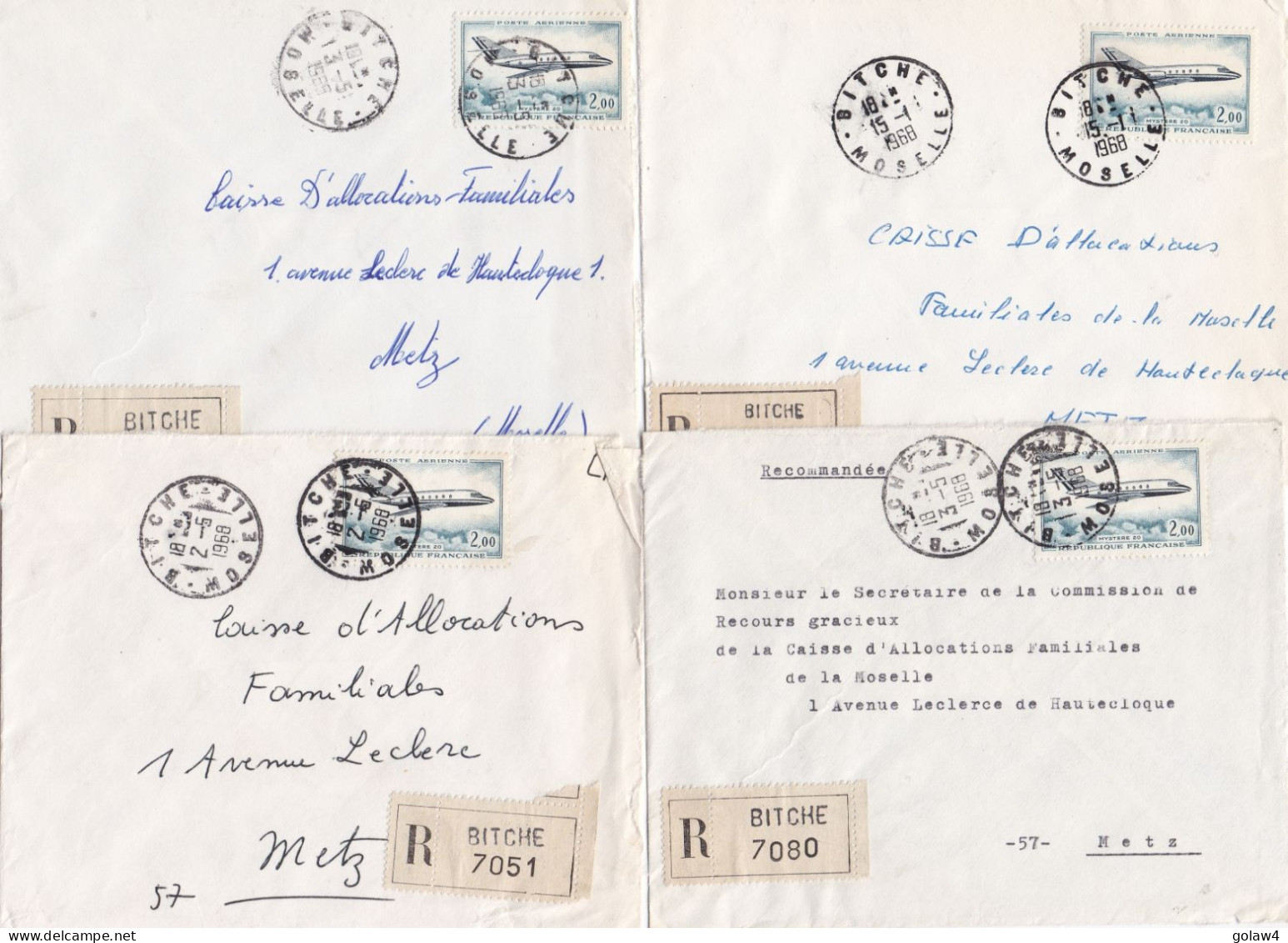 36936# LOT 19 LETTRES FRANCHISE PARTIELLE RECOMMANDE Obl BITCHE MOSELLE 1967 1968 Pour METZ 57 - Covers & Documents